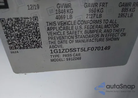 2020 Chevrolet Malibu Fwd Lt z USA, uszkodzony, nr VIN 1G1ZD5ST5LF070149